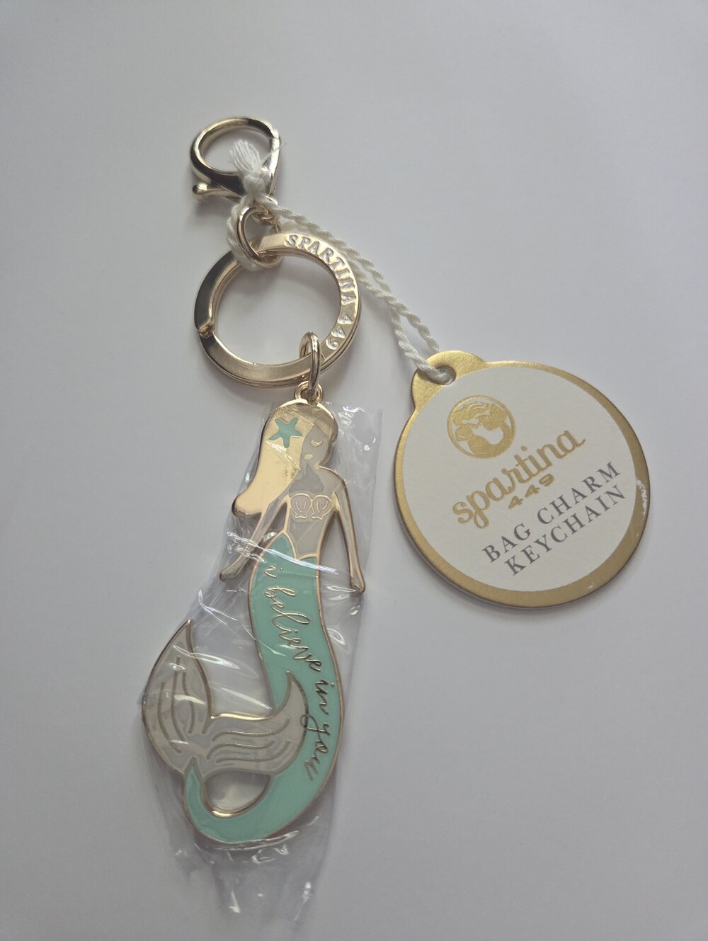 Spartina 449 Seafoam Enamel Mermaid Keychain Bag Charm I Believe In You NWT